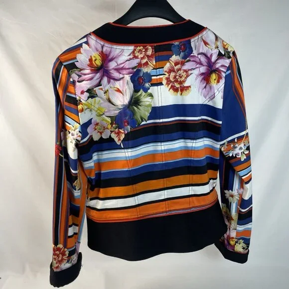 Joseph Ribkoff Floral & Stripe Zip Jacket – Size 10 (CAN/USA) - Picture 10 of 15